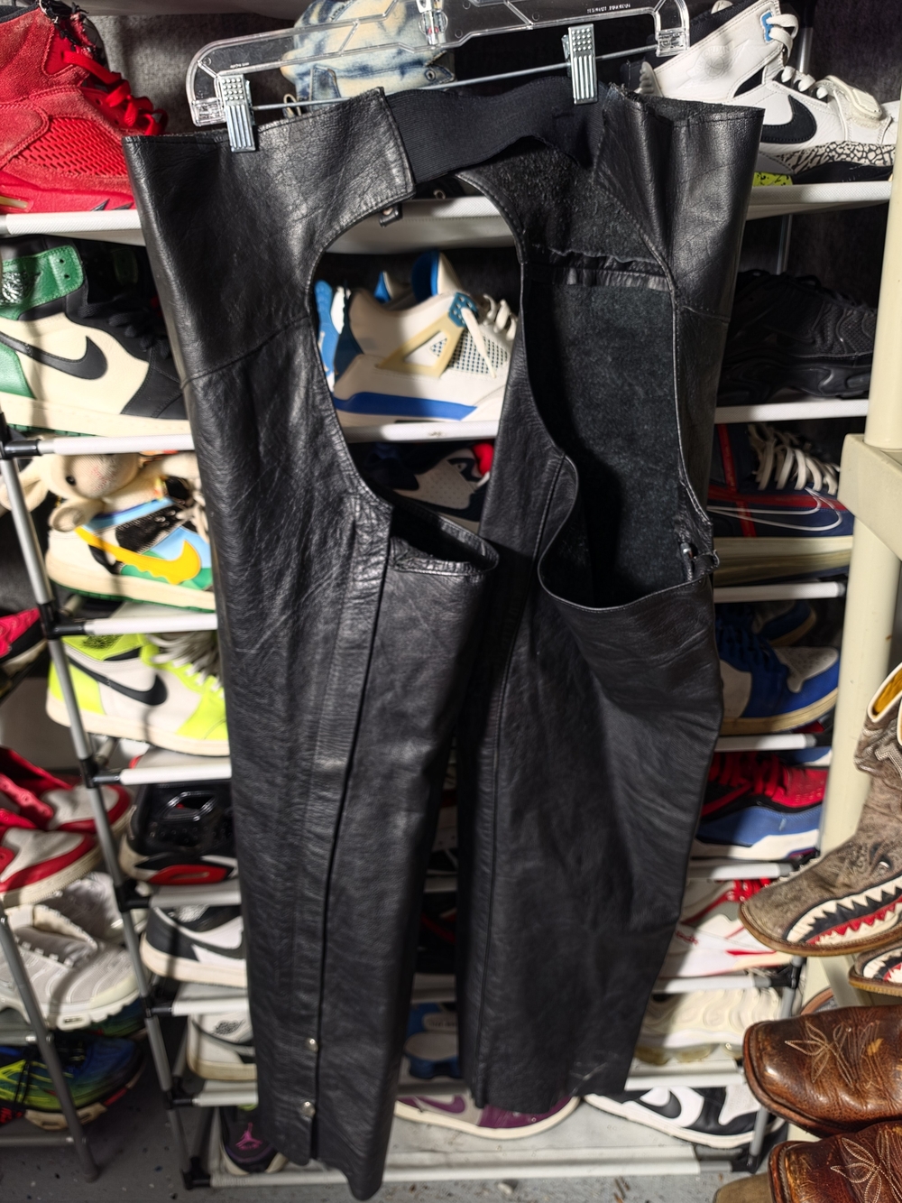 🔥 Men M Black Leather Men's Motorcycle Chaps Genuine Leather